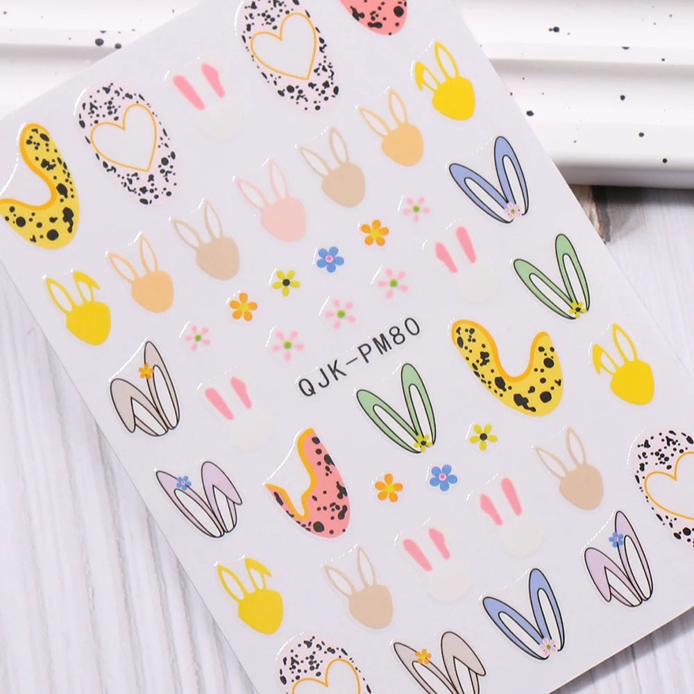 2pcs Easter Bunny 3D Nail Stickers Cartoon Cute Easter Eggs Rabbits Nail Decals Adhesive Nail Design DIY Decorations For Nails