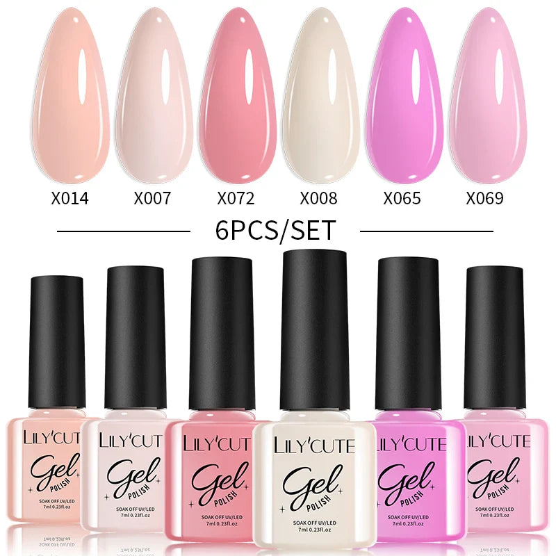 LILYCUTE 6PCs/Set Gel Nail Polish Set Kit Glitter Nail Gel Sequin Vernis Semi Permanent For Manicure Varnish UV LED Nail Art Gel