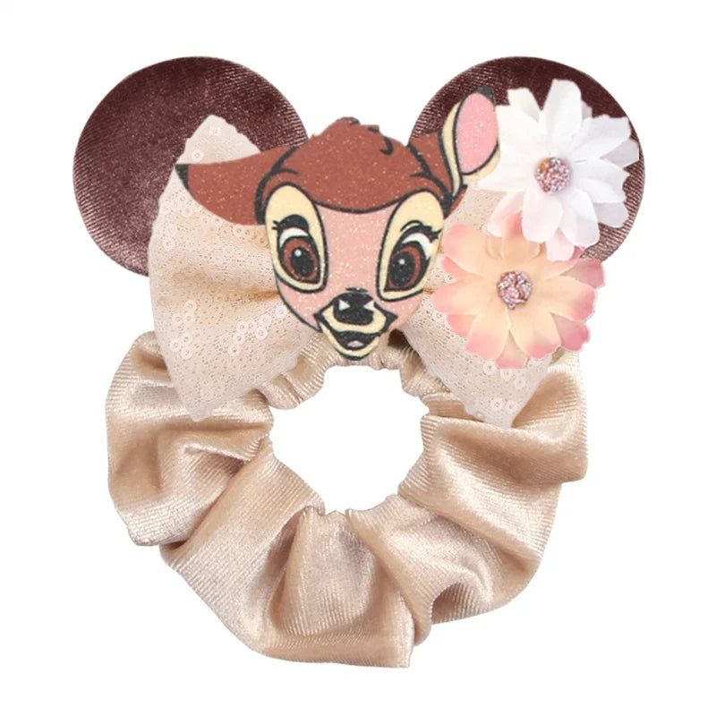 Disney Mouse Ears Velvet Scrunchies Hairband Women Elastic Ponytail Holder Girls Sequin Bow 2023 Kids Party DIY Hair Accessories