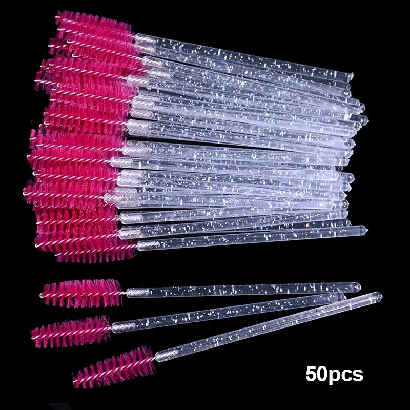 wholesale 50pcs Disposable Eyelash Brushes Crystal Eye lash Mascara Wands Glitter Lash Comb Spoolies Micro Makeup Applicators