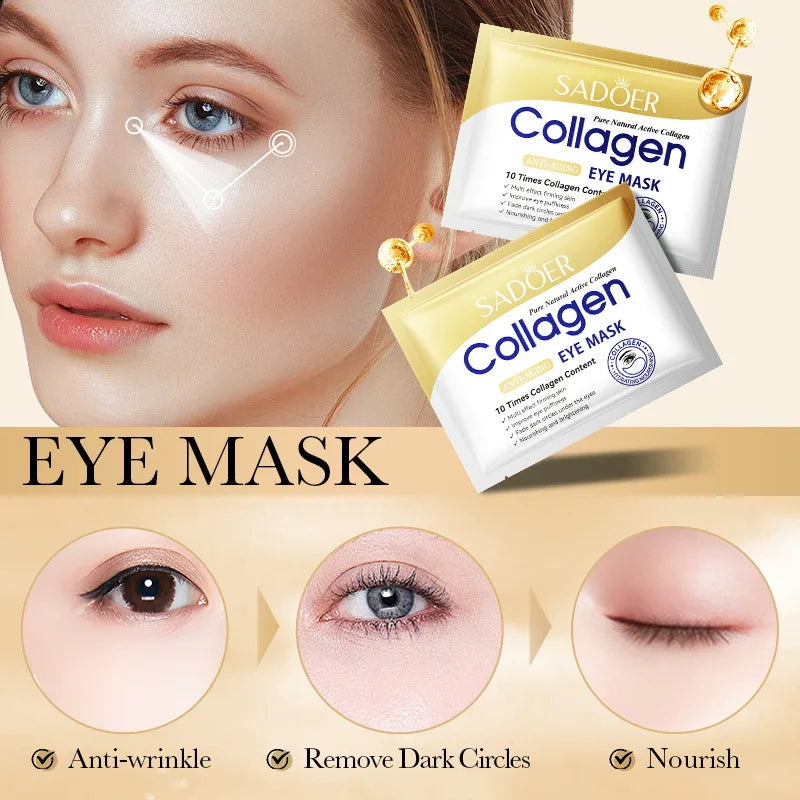 20pcs=10 Pairs SADOER Crystal Collagen Eye Mask Anti Dark Circles Remove Eyes Bags Moisturizing Eyes Patches Gel Masks Skin Care