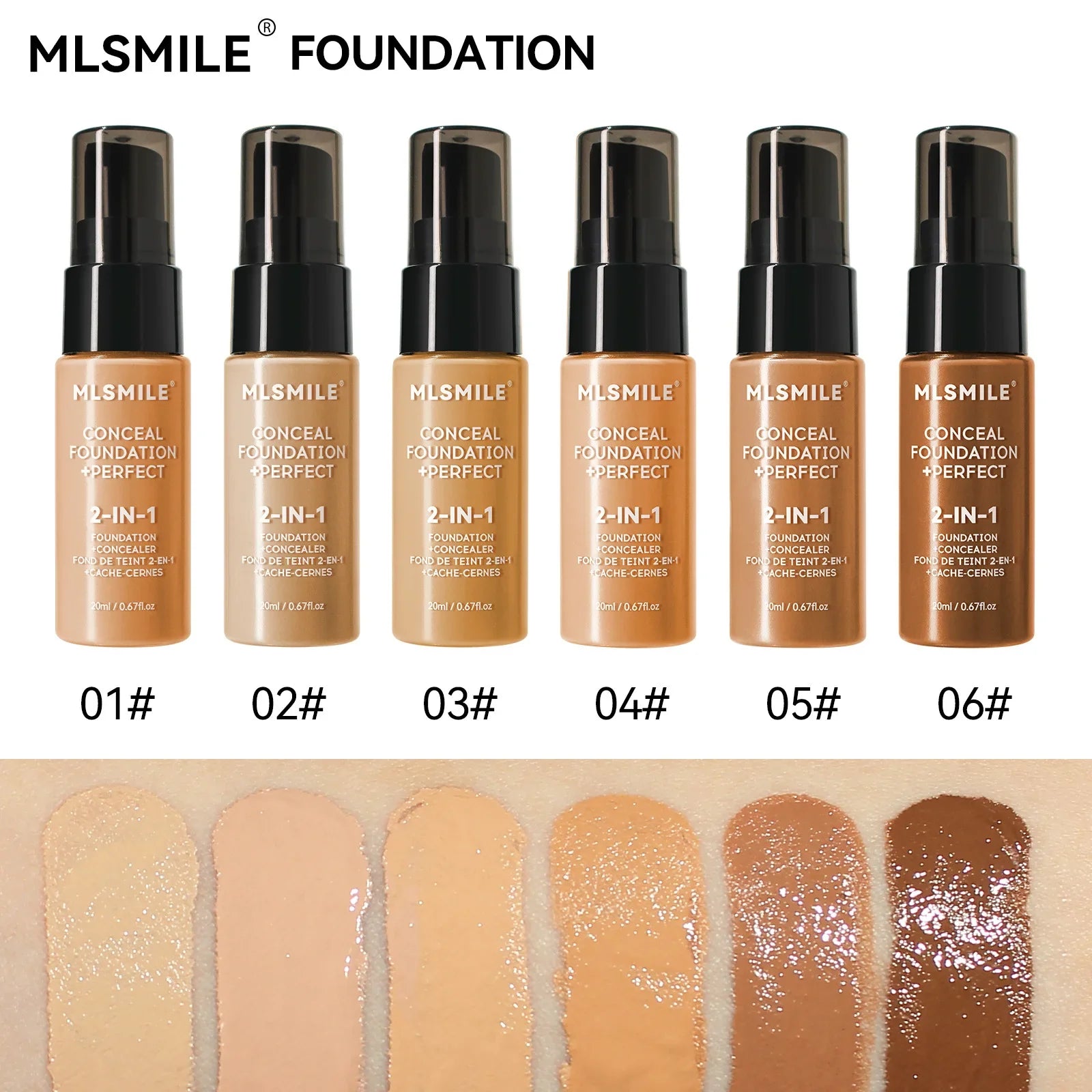 MLSMILE 6 color Powder Foundation long-Lasting Waterproof, Moisturing Sweat resistant and easy to open Oil-control concealer