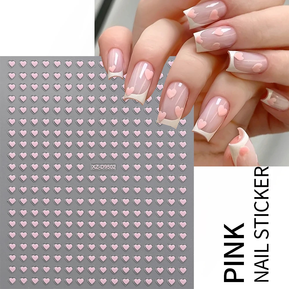 8pc 3D Mixed Color Heart Nail Stickers Valentines' Day Sweet Red Pink Love Selfadhesive Nail Decoration Decals Manicure Supplies