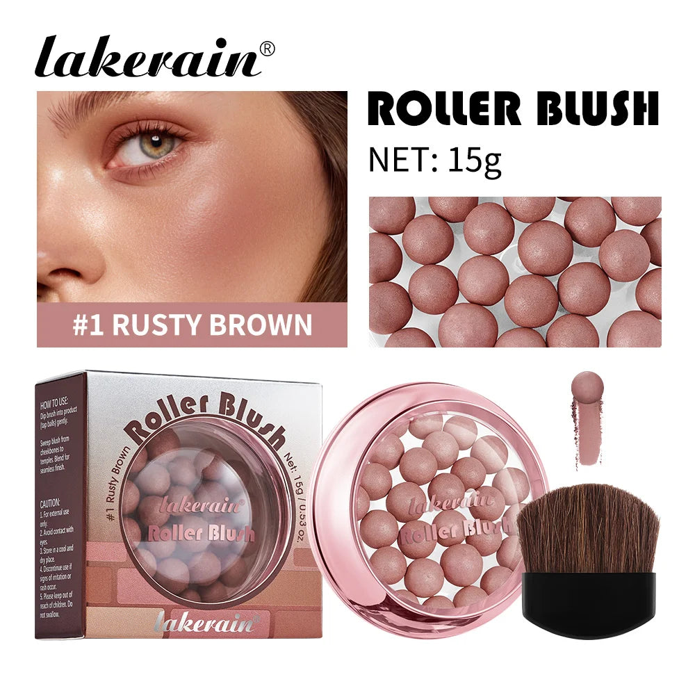 Lakerain Roller Blush Long-lasting Holding Natural Makeup Spherical Appearance Design Powdery Texture Pearlescent Effect Blush