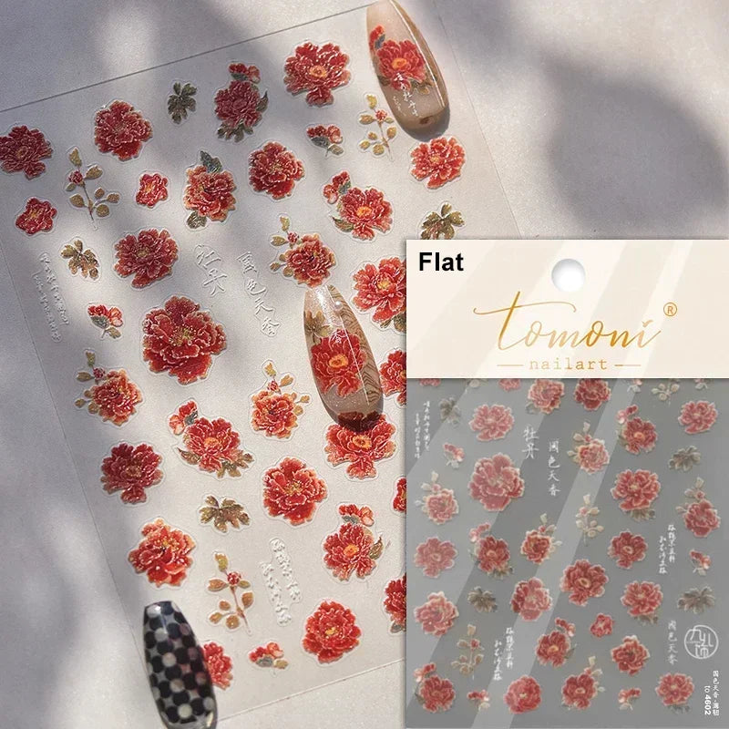 1pcs 5D Glitter Jasmine Flower Nail Stickers Kawaii Embossed Flower Self-Adhesive Nail Art Decorations Decal Manicure Tools DIY