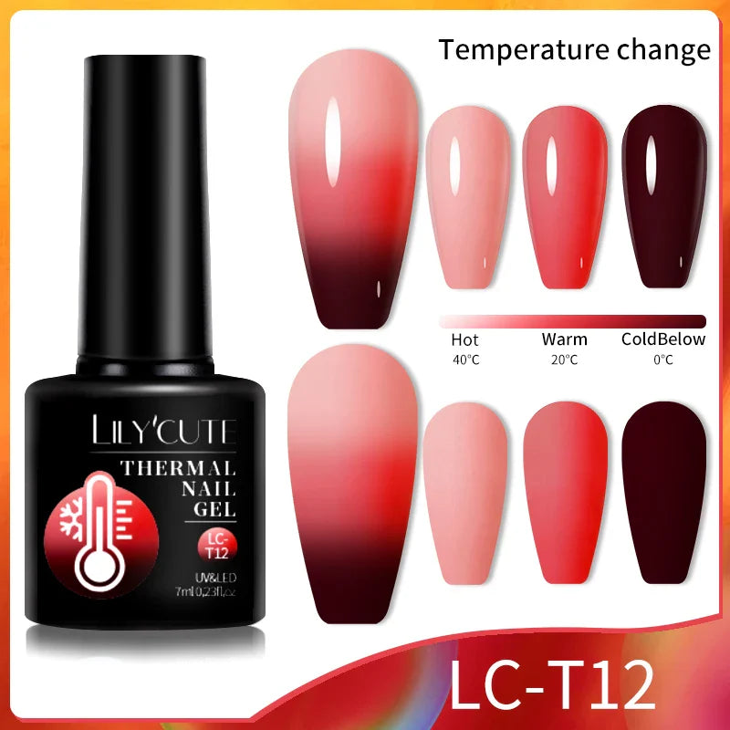 LILYCUTE Thermal Nail Gel Polish 3 Layers Temperature Shiny Color Changing Series Semi Permanent  Soak Off UV Nail Gels Polish