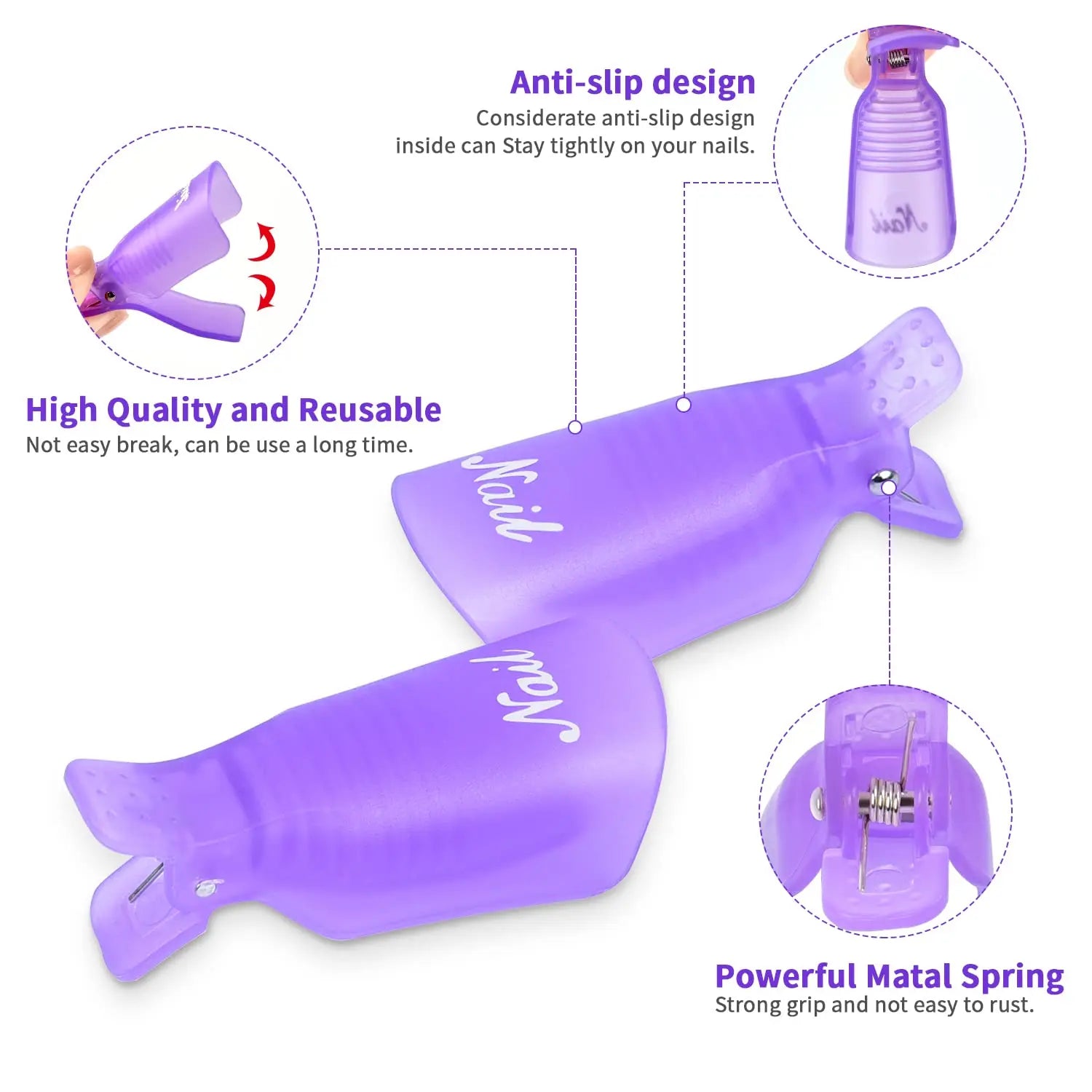 Acrylic Nail Polish Remover Clips, 10 Pieces Reusable Toenail and Finger Gel Nail Polish Remover Clips.