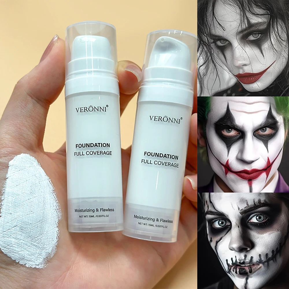 White Liquid Foundation, Full Coverage Heavy Duty Coverage, Creamy Liquid Formula for Goth Makeup, Cosplay, Long-Lasting Matte