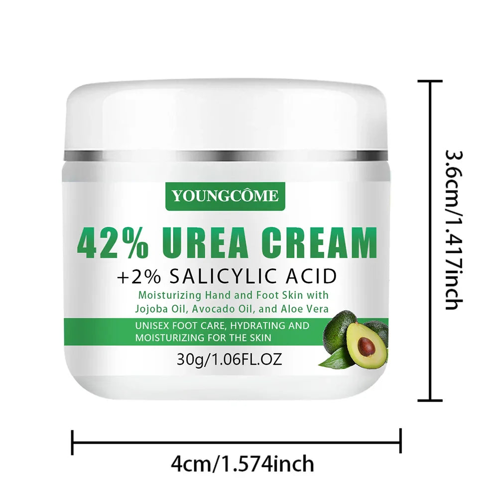 YOUNGCOME 42% Urea + 2% Salicylic Acid Avocado Foot Cream – Intensive Moisturizing  Calluses & Dry Skin Hands/Feet,All Skin