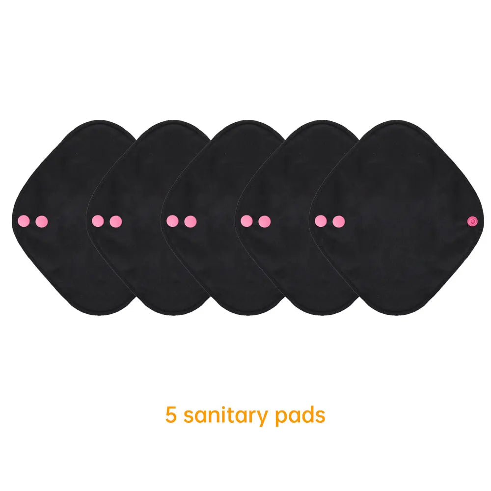 Reusable Pads Set 4 Sizes for Choice Pure Black Reusable Menstrual Pads Super Absorbent Sanitary Napkins.