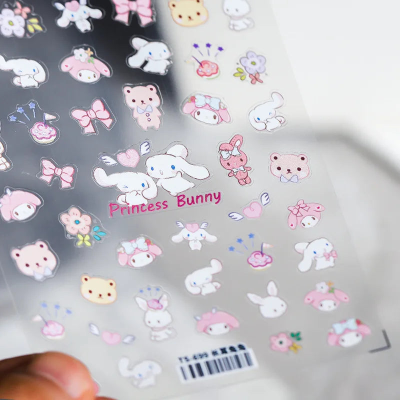 1PCS New Color Laser Hello Kitty Cartoon 5D Nail Stickers Sanrio Cinnamoroll Pochacco Nail Art Supplies DIY Nail Art Stickers