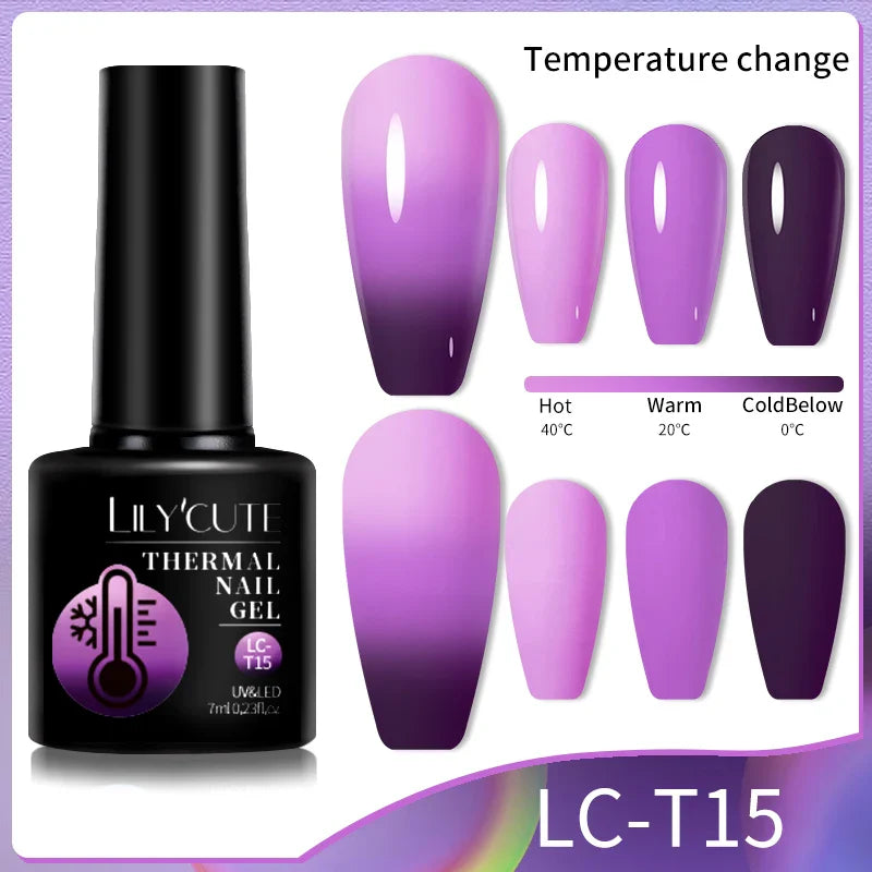 LILYCUTE Thermal Nail Gel Polish 3 Layers Temperature Shiny Color Changing Series Semi Permanent  Soak Off UV Nail Gels Polish
