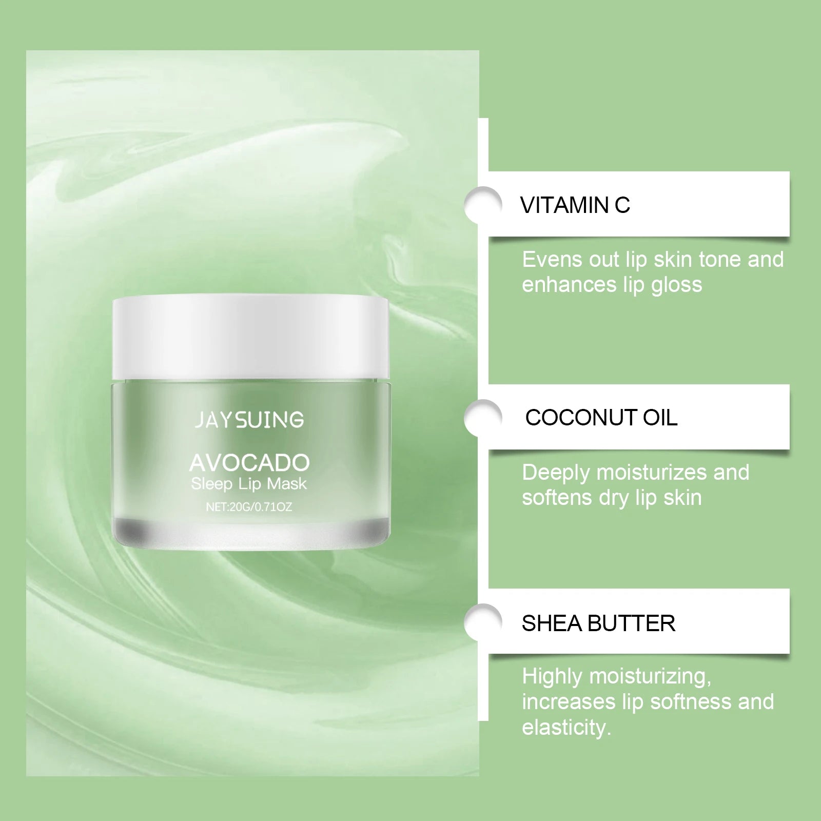 Jaysuing Avocado Overnight Lip Mask Gentle Hydration for Dry Lips Daily Moisturizing Care Treatment Nourishing Non-Sticky Balm