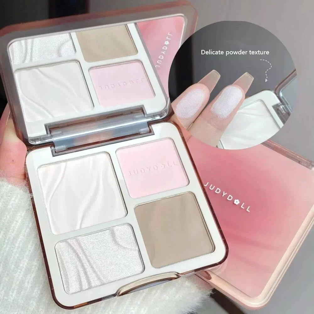 Judydoll Highlighter Contour Bronzer Palette Nude Makeup Natural Facial 3D Nose Shadow Long-Lasting Waterproof Cosmetics Makeup