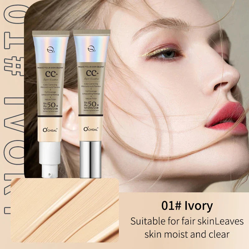 Ocheal 30g CC Cream Foundation Waterproff Concealer Moisturizing Sunscreen Liquid SPF 50+ Long Lasting Brightening Makeup Primer