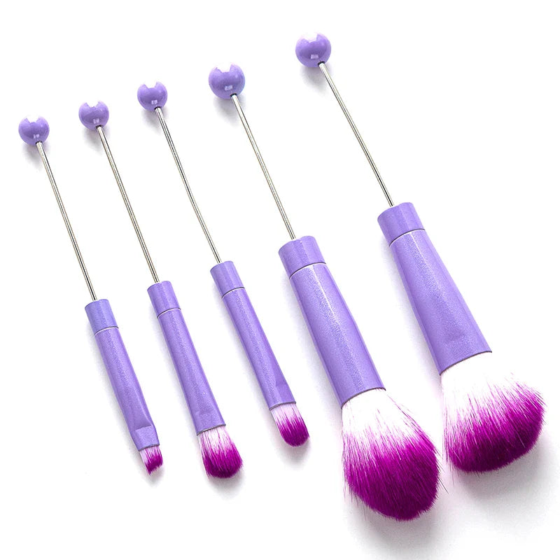 5Pcs Beaded Eyeshadow Brush Diy Beaded Cosmetic Brush Make Up Brushes Tool Kit Metal Handle Durable Eye Makeup Brushes