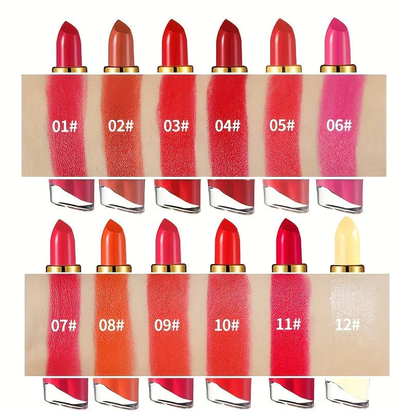 12 Colors Creamy Moisturizing Lipstick, Long Lasting Lipstick Leaning Tower Women and Schoolgirl Makeup Beginners Lip Makeup
