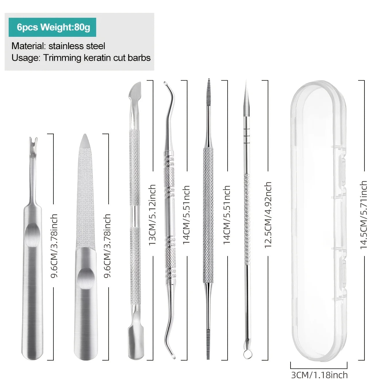 1/6pcs Stainless Steel Professional Multi-Functional Nail Care Kit,Including Dead Skin Edge Trimmer and Dead Skin Rake,Nail File