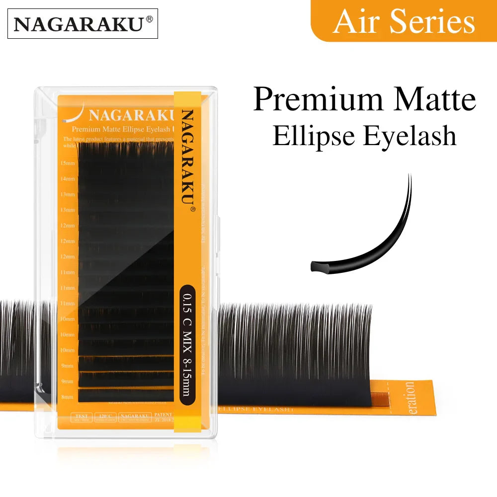 NAGARAKU New Air Series Premium Matte Ellipse Eyelashes High Density Split Tips Natural Light Eyelashes Matte Black