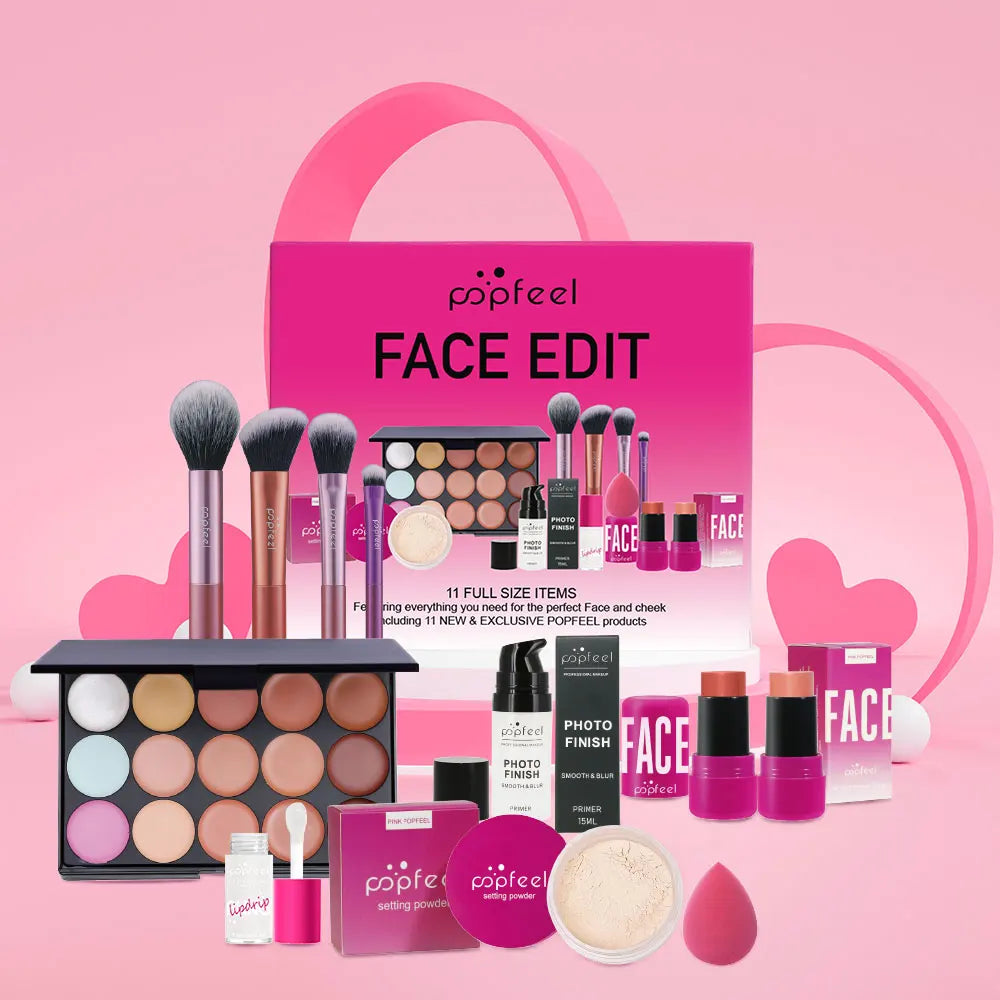 POPFEEL All In One Makeup Kit Eyeshadow Powder Lipgloss Lipoil,Valentine's Day Gift for Girls Women