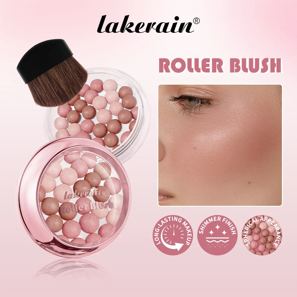 Lakerain Roller Blush Long-lasting Holding Natural Makeup Spherical Appearance Design Powdery Texture Pearlescent Effect Blush