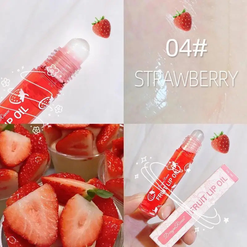 Transparent Hydrating Lip Gloss Fruit Roll-on Balm Lip Makeup Gloss Oil Primer Moisturizing Clear Lip Oil Long Lasting Cosmetics