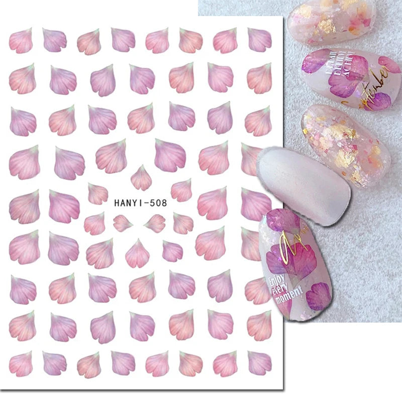 3d Nail Art Decals Watercolor Florals Purple Green Pink Flowers Leafs Fruit Adhesive Sliders Nail Stickers For Manicure