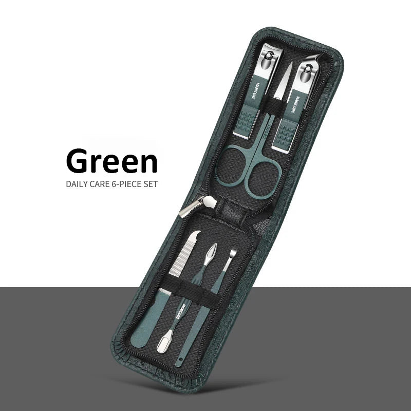 6 Pcs in 1 Portable Manicure Sets Pedicure Kits Bright Green Nail Clipper Set Personal Care Tools Eyebrow Scissors