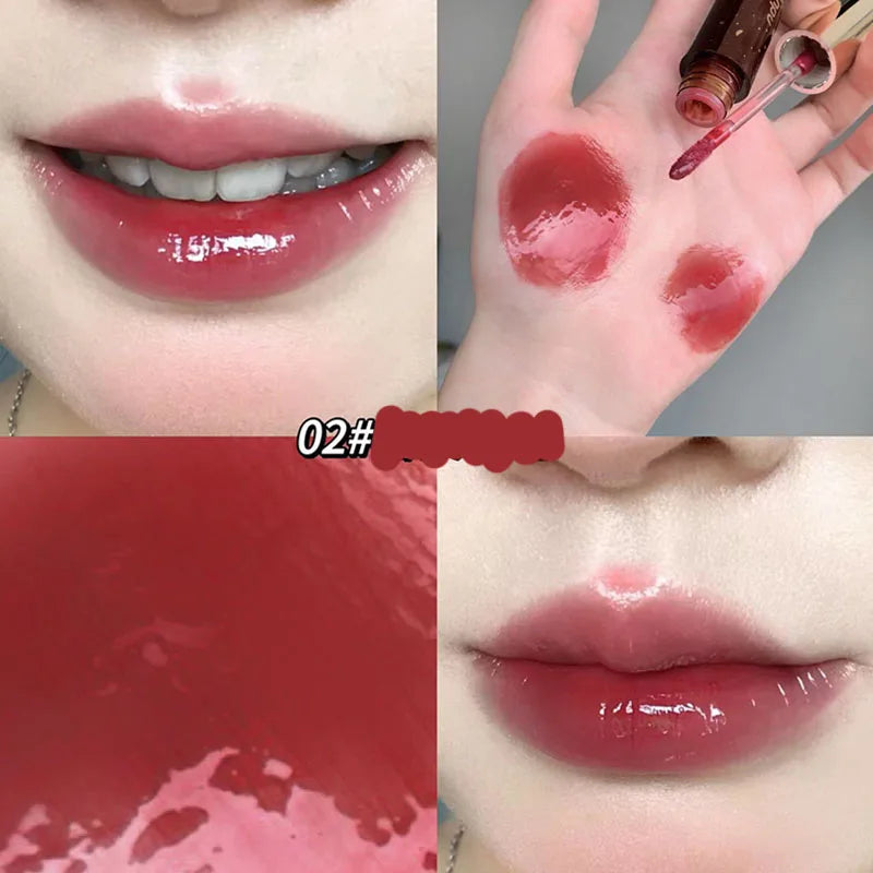 Retro Clear Lip Glaze Gloss Mirror Glitter Non Stick Cup Brighten Jelly Dark Lipstick Red Brown Dupes Lip Ink Tint Korean Makeup