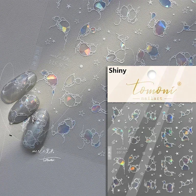 Sea Wave Jellyfish Starfish Conch Shell Dolphin Pearl Summer Beach Goldfish Water Bubble Mermaid Koi INS Nail Art Stickers Decal