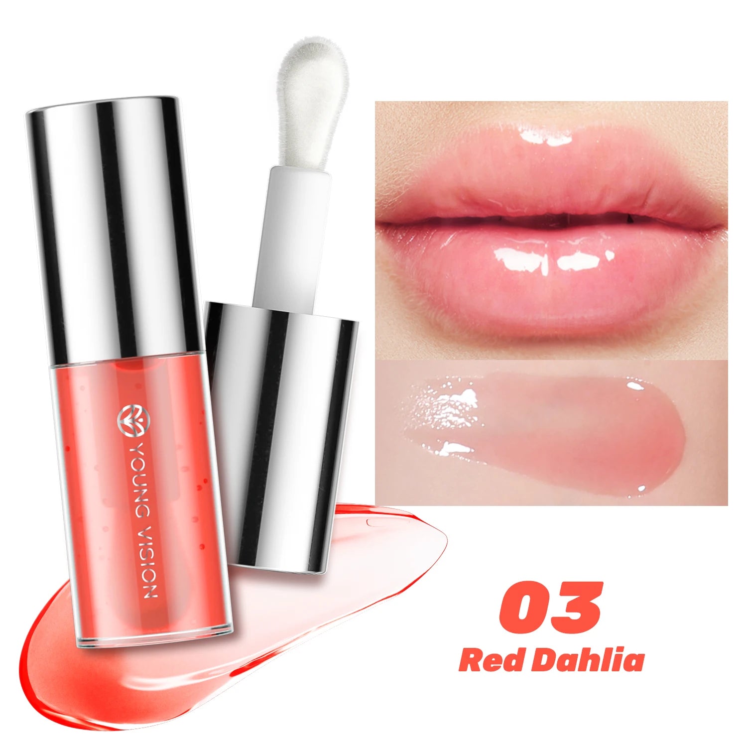 Mirror-like, moisturizing glass lip gloss with long-lasting, clear, plumping, and lip line-reducing properties. Lip gloss.