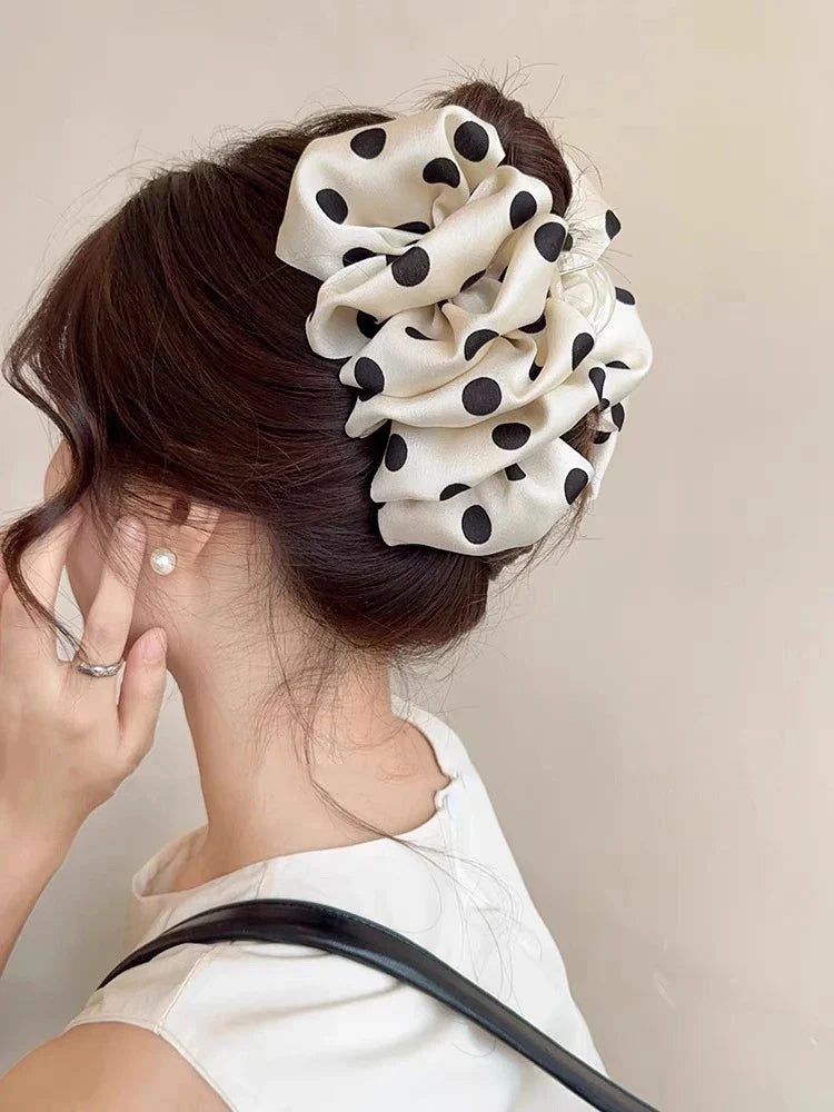 French Elegant Hair Claw Crabs For Women Polka Dot Fashion Bow Hair Clip Retro Head Shark Clip Luxury Hair Accessories