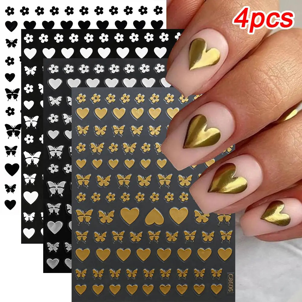 3D Gold/ Silver Star/Sun/Moon Bronzing Nail Art Sticker Laser Star Moon Styles Nail Decal Gold Silver Self-Adhesive Slider 1Pcs