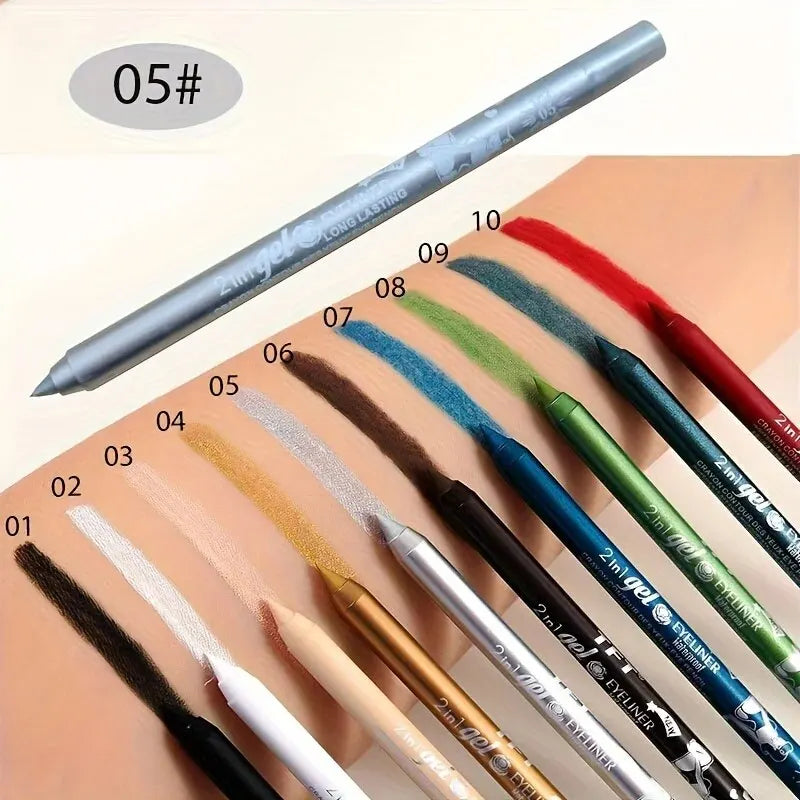 10 Colors Waterproof Eyeliner Pen Long-Lasting Concealer And Lip Liner Gel Pen, Sweatproof And Smudge Proof