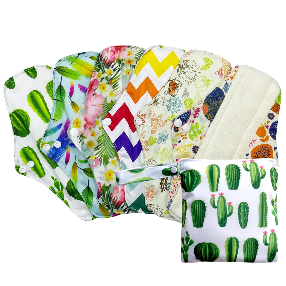 Women washable sanitary napkins with wings, reusable daily sanitary pads, abosorbent bamboo inner periods pads set