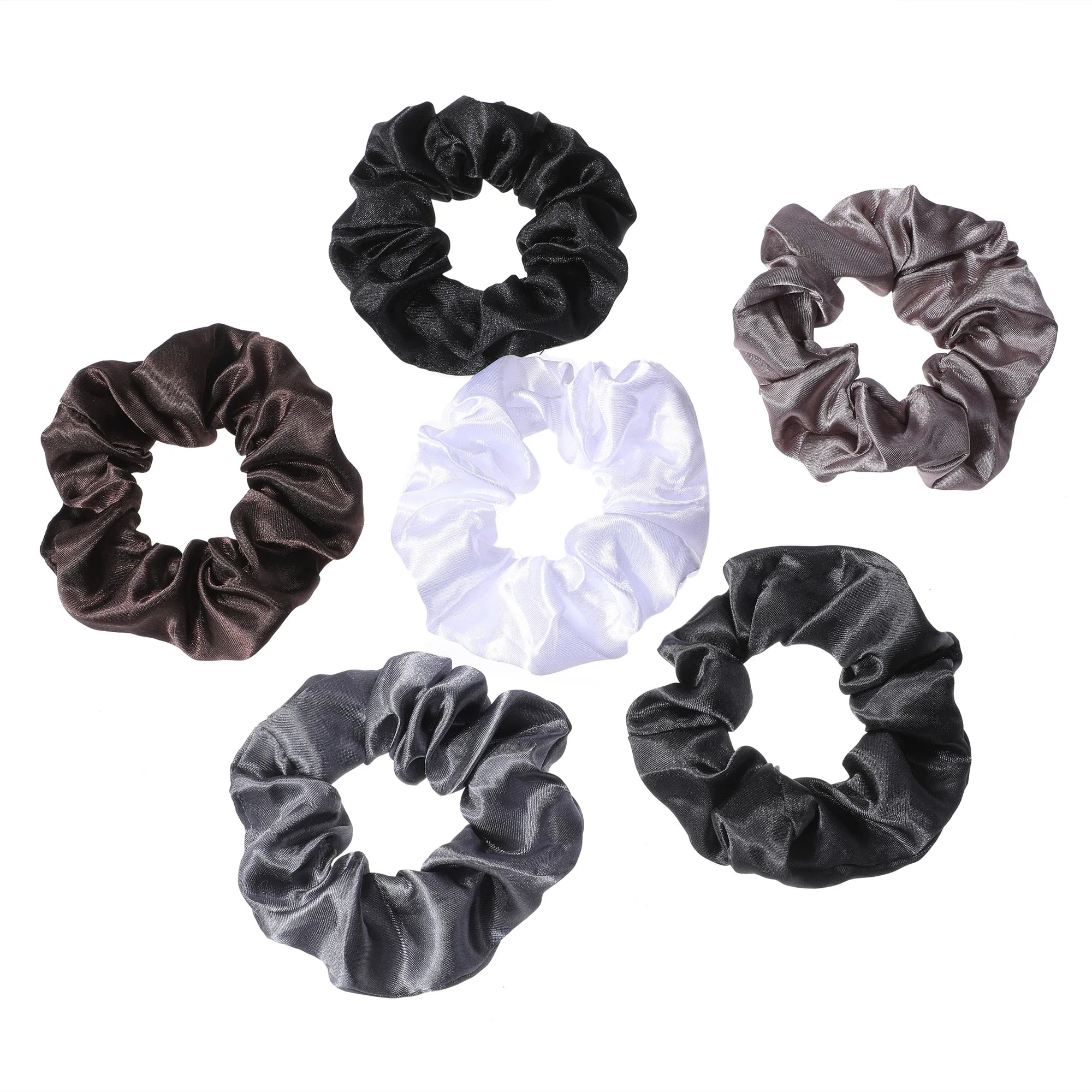 6-Piece Women's Pure Color Satin Large Scrunchie Daily Simple Atmospheric Set