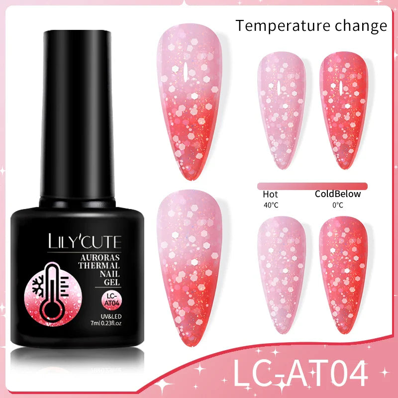 LILYCUTE Thermal Nail Gel Polish 3 Layers Temperature Shiny Color Changing Series Semi Permanent  Soak Off UV Nail Gels Polish