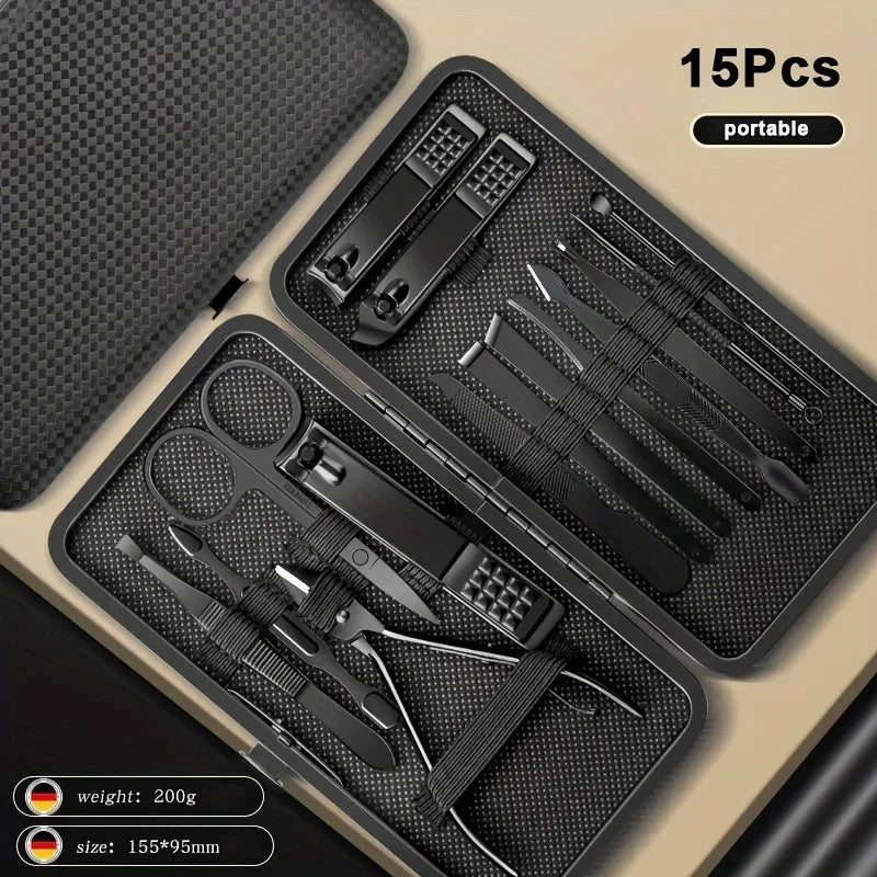 7/8/10/12/15/24pcs Set Professional Manicure Set Kits Stainless Steel Fingernail Toenail Clippers Set with Leather Portable