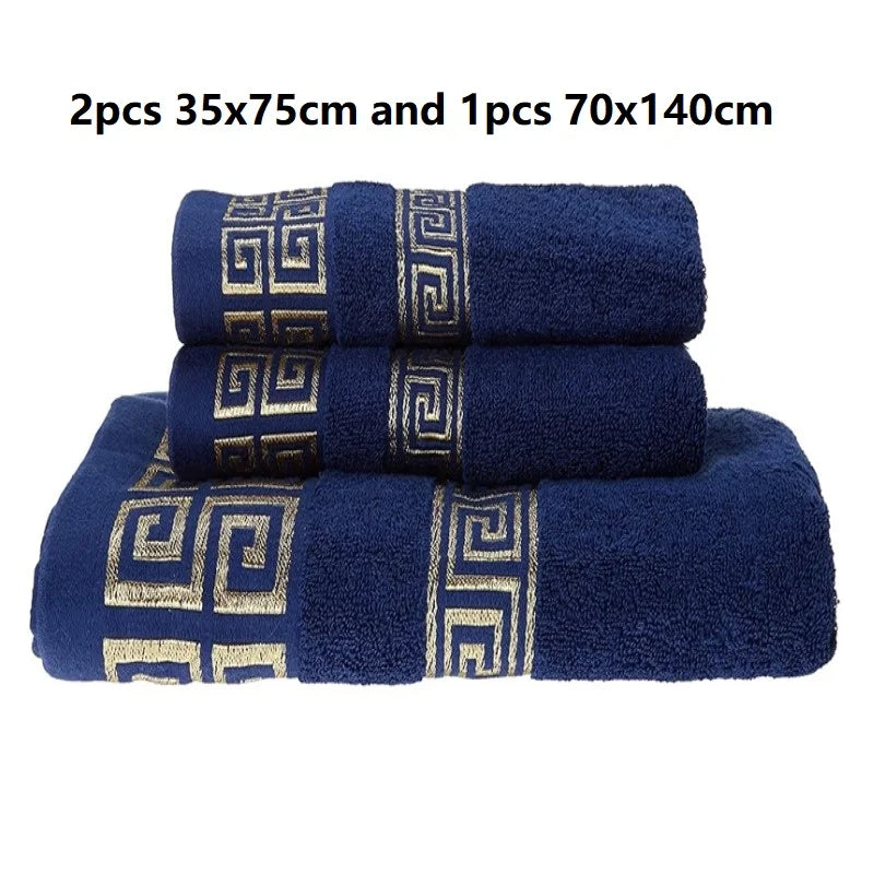 Set of 3 Cotton Bathroom Towels Sets 2pcs Hand Face Towel 35x75cm and 1pcs Big Bath Towels 70X140cm Washcloths Gift Towels