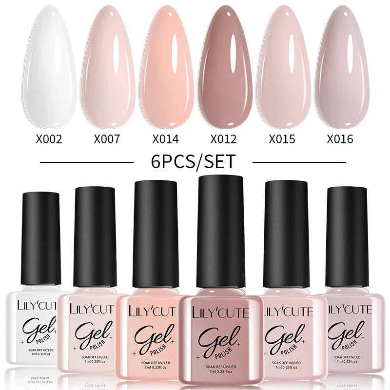 LILYCUTE 6PCs/Set Gel Nail Polish Set Kit Glitter Nail Gel Sequin Vernis Semi Permanent For Manicure Varnish UV LED Nail Art Gel