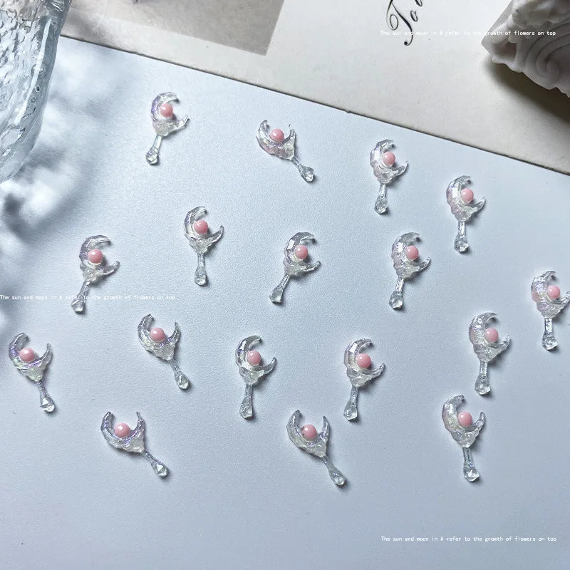 20pcs Cute Magic Wand Nail Art Accessories 3D Resin Nail Charms Pink Luminous Heart-shaped Bow Scepter Nail Art Decoration Parts