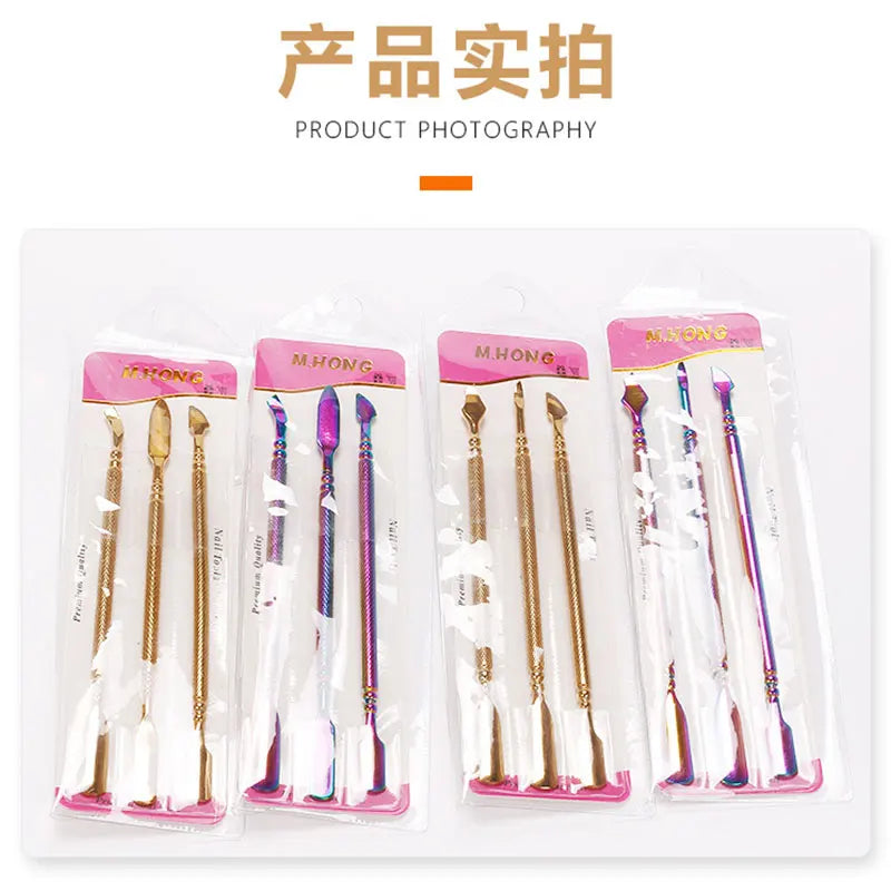 3Pcs Nail Cuticle Pusher Stainless Steel Cuticle Remover Pusher Dead Skin Pedicure Nail Care Clean Manicure Tools