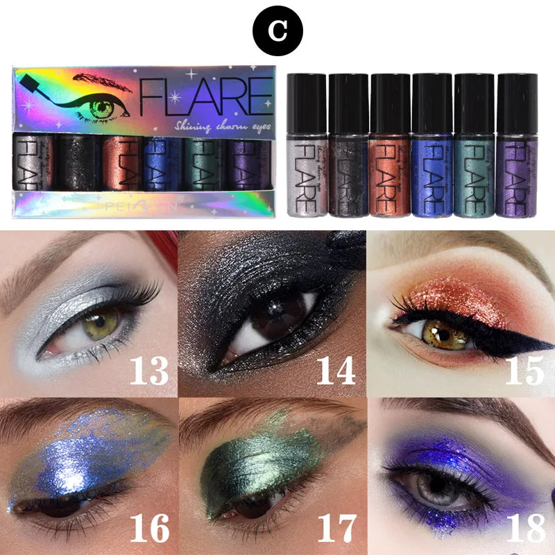 6pcs Flash liquid eyeliner pen durable shiny waterproof colored liquid eyeliner small suit.