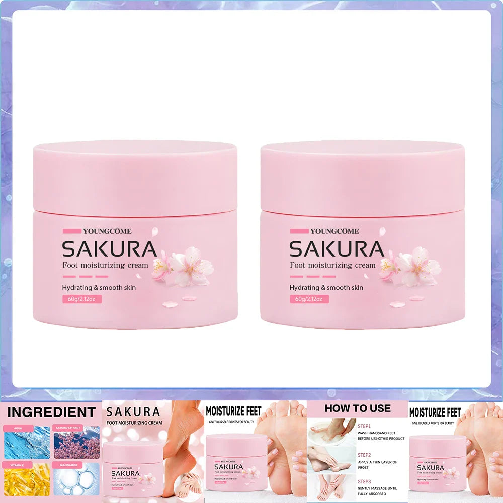 Sakura Foot Moisturizing Cream - Intensive Cracked Heel Repair, Urea 40% & Shea Butter, Overnight Renewal, For Dry Rough Feet