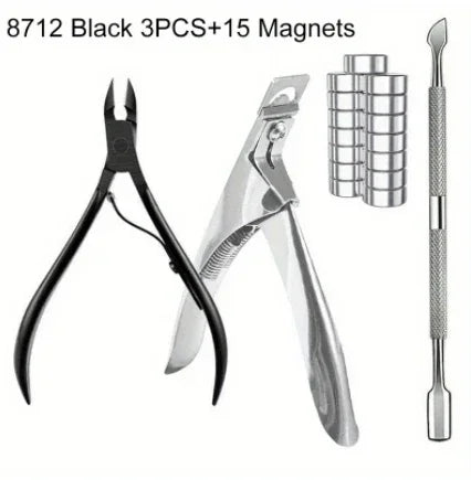 15PCS Powerful Magnet Cylindrical Multi-functional Cat Eye Magnet+3Pcs Stainless Steel Nail Clippers Manicure Set Nail Cuticle