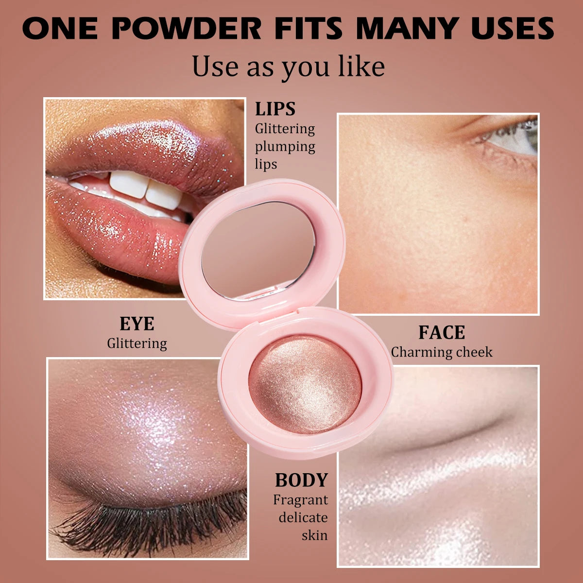 Baked Highlighter Palette Makeup, Long-Wearing Radiant Glitter Eyeshadow, Highly Pigmented Iluminadores Pressed Powder For Girls