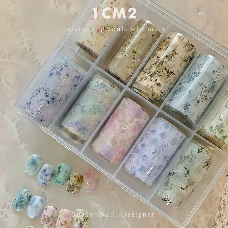 10Rolls Flower  Nail Foils Transfer Paper  Nail Art Stickers  Manicure Set Decal  Nails Decoration