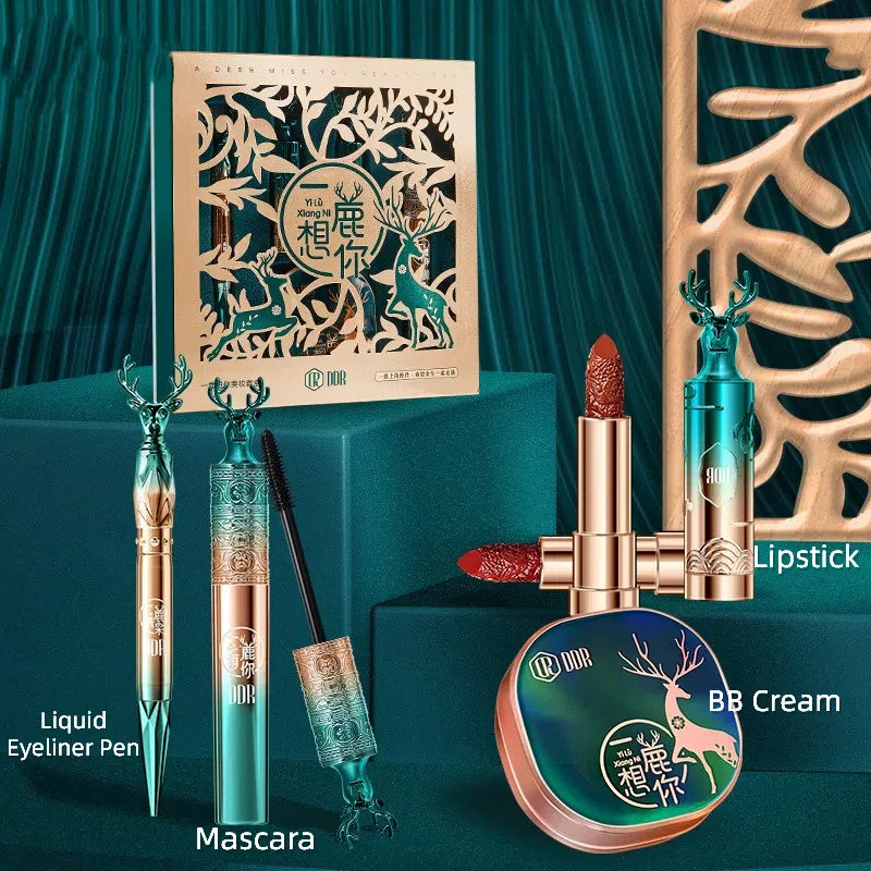 Makeup Gift Set for Women 5pcs Cosmetics Kit Air Cushion BB Cream Lipstick Liquid Eyeliner Pen Mascara Christmas Gift Box