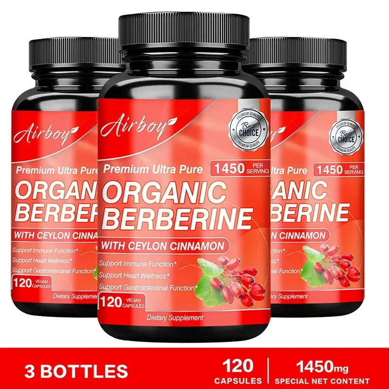 Berberine Capsules - with Ceylon Cinnamon - Blood Sugar Balance, Cardiovascular Health, Aid Digestion, Promote Metabolism