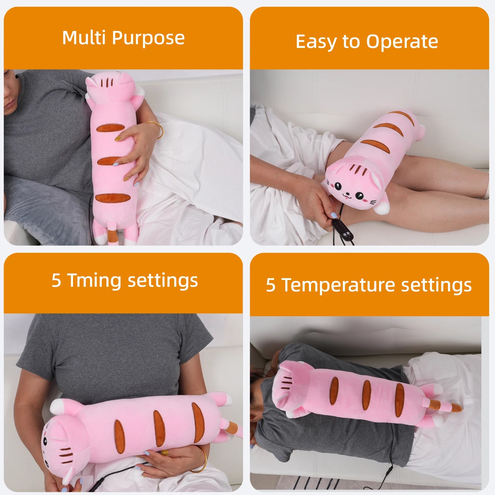 Cat Heating Pad for Period Cramps Cute Soft Plush Stuffed Animal Design, Portable USB Powered Electric Heat Pad Gifts for Women